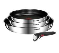 Tefal Ingenio Emotion - Juego de 3 Sartenes, Acero inoxidable | 3 Sartenes 22/24/28 cm + Mango extraíble, Apto inducción y horno, Revestimiento antiadherente titanio, Thermo-Signal