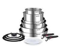 Tefal Ingenio Emotion Juego de utensilios de cocina de 13 piezas, ollas y sartenes con asas desmontables, antiadherente, apto para inducción, plateado/negro