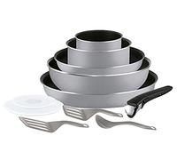 Tefal Ingenio Essential - Juego de 3 Sartenes y 2 Cazos + Accesorios: Sartén de 24/26/28 cm y Cazo de 16/18 cm, acero inoxidable, mango intercambiable, antiadherente, Thermospot, apto lavavajillas