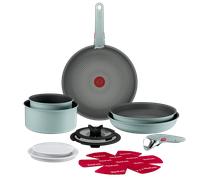 Tefal Ingenio Halo, Set de cocina de 15 piezas, 3 Sartenes, 2 Cazos, 4 Tapas, 4 Protectores , 2 Mangos extraíbles, Apilable, Inducción, Eucalipto