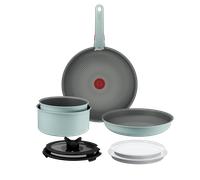 Tefal Ingenio Halo, Set De Cocina De 9 Piezas, 2 Sartenes, 2 Cazos, 4 tapas, Mango extraíble, Apilable, Eucalipto