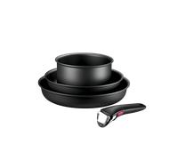Tefal Ingenio Jordi Cruz, Set de Sartenes 22/26 cm + Cazo 16cm + Mango Extraíble, Apilables, Inducción, Negro
