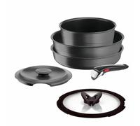 Tefal Ingenio - Juego de 6 piezas, inducción, aluminio fundido, estufa, wok + tapa de cristal, olla + tapa de hierro fundido, mango extraíble, apto para lavavajillas, inspiración L867S604