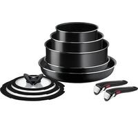 Tefal Ingenio L1529302, juego de sartenes para freír, color rojo, línea Titan, color negro, con indicador de temperatura, desmontable