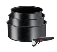 Tefal Ingenio L39996 Black Stone - Juego de cacerolas (4 piezas, mango extraíble, 16/18/20 cm, apilables, ahorro de espacio, inducción, antiadherente, fácil manejo y limpieza)