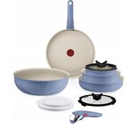 Tefal Ingenio L829SB04, juego de cocina, color azul, aluminio, revestimiento mineral, color azul, vidrio/plástico