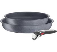 Tefal Ingenio Natural On - Juego de 2 Sartenes, Aluminio | 2 Sartenes 24/28 cm + Mango extraíble, Apto inducción y horno, Revestimiento antiadherente Minerali Thermo-Signal