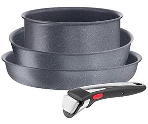 Tefal Ingenio Natural On - Juego de 3 Piezas, Aluminio | Sartén 28 cm + Cazo 20 cm + Wok 26 cm + Mango extraíble, Apto inducción y horno, Revestimiento antiadherente, Thermo-Signal