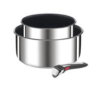 Tefal Ingenio Preference On - Juego de 2 Cazos, Acero inoxidable | 2 Cazos 16/20 cm + Mango extraíble, Apto inducción y horno, Revestimiento antiadherente titanio, Antiarañazos, Thermo-Signal
