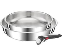 Tefal Ingenio Preference On - Juego de 2 Sartenes 24/28 cm + Mango extraíble, Apto inducción, sin antiadherente, acero inoxidable, apto lavavajillas y horno, apilables
