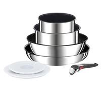 Tefal Ingenio Preference On - Juego de Sartén 28 cm + 2 Cazos 16/20 cm + Wok 26 cm + 2 Tapas + Mango extraíble, Apto inducción, antiadherentes, apto lavavajillas y horno