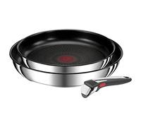 Tefal Ingenio Preference On L97490 - Juego de sartenes de 3 piezas, apilables, revestimiento antiadherente, aptas para inducción, indicador de temperatura de señal térmica, color negro y acero