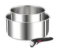 Tefal Ingenio Preference, Set de 3 piezas, Cazos de 16/20 cm + 1 Mango extraíble, Apilables, Inox