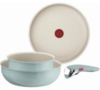 Tefal Ingenio Serenity - Juego de Sartén 28 cm + Wok 26 cm + Cazo 20 cm + Mango extraíble, Revestimiento Antiadherente, Apilable, Inducción, Apto lavavajillas y horno, Eucalipto