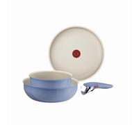 Tefal Ingenio Serenity - Juego de Sartén 28 cm + Wok 26 cm + Cazo 20 cm + Mango extraíble, Revestimiento Antiadherente, Apilable, Inducción, Apto lavavajillas y horno, Azul