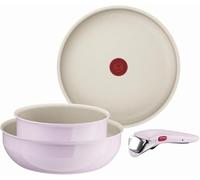 Tefal Ingenio Serenity - Juego de Sartén + Cazo + Wok, Rosa | Sartén 28 cm + Wok 26 cm + Cazo 20 cm + Mango extraíble, Revestimiento Antiadherente, Apto inducción y horno, Aluminio