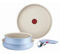 Tefal Ingenio Serenity L827S404, juego de cocina de 4 piezas, tamaño estándar, con revestimiento antiadherente, mango desmontable seguro, diseño apilable, color Azul Calmado, color Azul Calmado