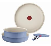 Tefal Ingenio Serenity L829S404, juego de cocina de 4 piezas, tamaño estándar, con revestimiento antiadherente, mango desmontable seguro, diseño apilable, color azul sal