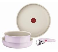 Tefal Ingenio Serenity L830S404, juego de cocina de 4 piezas, tamaño estándar, con revestimiento antiadherente, mango desmontable seguro, diseño apilable, color rosa arcilla