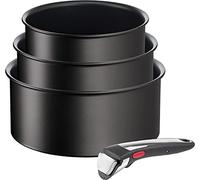 Tefal Ingenio Unlimited On - Juego de 3 Cazos 16/18/20 cm + Mango extraíble, Apto inducción, antiadherentes, revestimiento titanio, Thermo-signal, apto lavavajillas y horno