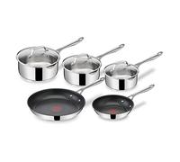 Tefal Jamie Oliver - Juego de 5 Piezas + 3 Accesorios, Acero inoxidable | 2 Sartenes 20/28 cm + 3 Cazos 16/18/20 cm + 3 Tapas, Revestimiento antiadherente, Thermo-Signal, Apto inducción