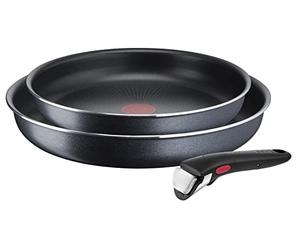 Tefal Juego de sartenes Ingenio XL Force L15892 | 22/26 cm + 1 asa extraíble | apilables | revestimiento antiadherente | indicador de temperatura con señal térmica | gris/azul