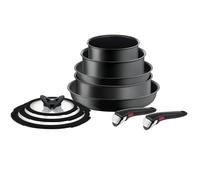 Tefal L76491 Ingenio Ultimate - Juego de utensilios de cocina (10 piezas, apilables, antiadherente, apta para inducción, indicador de temperatura de señal térmica, color negro