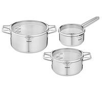 Tefal Set Nordica de 6 piezas: Cacerola de 16 cm, Ollas de 20/24 cm con tapas, Sartenes de Acero Inoxidable de Primera Calidad