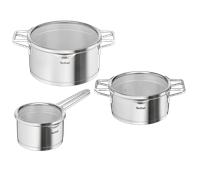 Tefal Nordica, Set de 6 piezas: Cacerola de 16 cm, Ollas de 20/24 cm con tapas, Sartenes de Acero Inoxidable de Primera Calidad