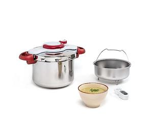 Tefal Olla a Presión Clipso Minut Perfect 6 L - Acero Inoxidable con Cinco Sistemas de Seguridad y Cierre Fácil Con Una Sola Mano con Cestillo Vapor Integrado, Multicolor, 22 cm