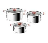 Tefal Opti'space, Set 3 Cacerolas + 3 Tapas, 18/20/24 cm, 2,1/3/5,2 L, Formato Apilable, Inducción, Acero Inoxidable