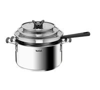 Tefal Opti'Space, Set de 6 piezas, Cacerola 16 cm, Ollas 20/24 cm, Tapas, Ahorro de espacio, Acero Inoxidable, Inducción