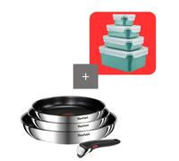 Tefal Pack set Ingenio Emotion 22, 24 y 28 cm + Mango extraíble con set de 4 herméticos de plástico MasterSeal Fresh