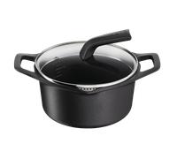 Tefal Robusto, Cacerola 20 cm + tapa de cristal, Aluminio fundido, Retención de calor, Revestimiento antiadherente, Negro