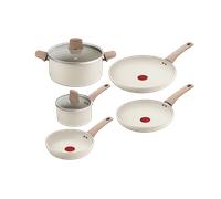 Tefal Stone White, Set de 7 piezas de cocina, Sartenes 20/24/28cm, Cazos con Tapas 16/24 cm, Revestimiento Antiadherente, Inducción