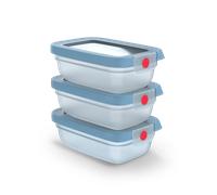 Tefal TEFAL oneClick, Set de 3 piezas apilables, Herméticos, Sistema One-Click, Azul, 3x 0,50 L/17,6 FLOZ