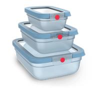 Tefal TEFAL oneClick, Set de 3 piezas apilables, Herméticos, Sistema One-Click, Azul, 3x 0.50L / 17.6 FL.OZ., 1.20L / 42.2 FL.OZ., 2.30L./ 81.0 FL.OZ.