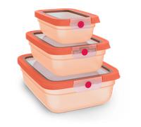 Tefal TEFAL oneClick, Set de 3 piezas apilables, Herméticos, Sistema One-Click, Naranja, (0,50 L / 17,6 FLOZ, 1,20 L / 42,2 FLOZ, 2,30 L / 81,0 FLOZ)