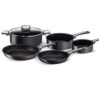 Tefal Unlimited On - 20/26 cm, 3 Cazos 16/20/24 cm de acero inoxidable, sartenes antiadherentes, tapa cristal, Thermo-Signal, todo tipo de cocinas, Juego 2 sartenes + 3 cazos