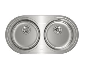 Teka DR 80 2C - Fregadero Doble Cubeta Circular Sobre Encimera Mueble 80 cm Inox