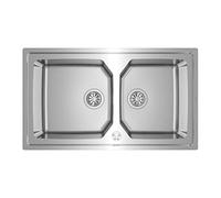 TEKA Fregadero Doble Cubeta en Acero Inoxidable 18/10, Instalación Sobre Encimera o Enrasada, SilentSmart, 90 cm, Desagüe Automático HelixPRO, Brooklyn 90 M-XP 2B