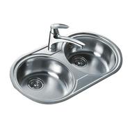 TEKA Fregadero Dos Cubetas Acero Inoxidable 18/10, Válvula Canasta 3 ½”, Profundidad 140 mm, Mueble 80 cm, Sin Orificio Grifo, Modelo DR 80 2C