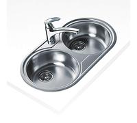 TEKA Fregadero Dos Cubetas en Acero Inoxidable 18/10, Profundidad 140 mm, Válvula Canasta 3 ½", Para Mueble de 80 cm, Con Orificio para Grifo, Modelo DR 80 2C