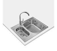 TEKA Fregadero Encastrado 1½ Cubetas Acero Inoxidable, Profundidad 160mm y 100mm, Reversible, Desagüe Manual con Canasta 3½" y Sifón, Para Mueble de 60cm, Universe 60 T-XP 1½C