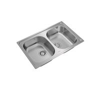 TEKA Fregadero Encastrado 2 Cubetas 80cm Acero Inoxidable, Profundidad 170mm, Desagüe con Válvula Manual y Sifón, Universe 80 T-XP 2C