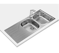 TEKA Fregadero Encastrado 2 Cubetas Acero Inoxidable con Escurridor, Reversible, Profundidad 170mm, Mueble 80cm, Grosor 0.7mm, Universe 80 T-XP 2C 1E