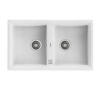 TEKA Fregadero Encastrado 2 Cubetas Granito Reversible, Negro, Profundidad 199mm, Desagüe Automático, Mueble 90cm, Stone 90 B-TG 2C AUTO
