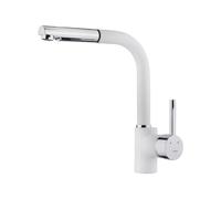 Teka Grifo Cocina Monomando, Caño Alto Extraíble, Giratorio, Maneral Metálico con Chorro Aireado, Aireador Anticalcáreo, Latiguillos Flexibles 3/8”, Blanco, Modelo ARK 938