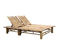 TEKGHUT Tumbona de bambú para 2 personas, juego de 2 tumbonas de jardín con respaldo ajustable en 3 posiciones, resistente a la intemperie, doble tumbona para tumbarse y tomar el sol en el jardín