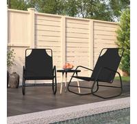 TEKGHUT Tumbona mecedora de 2 piezas, acero negro y textileno, transpirable, para jardín con estructura de acero pulverizado, cómoda superficie para un descanso suave